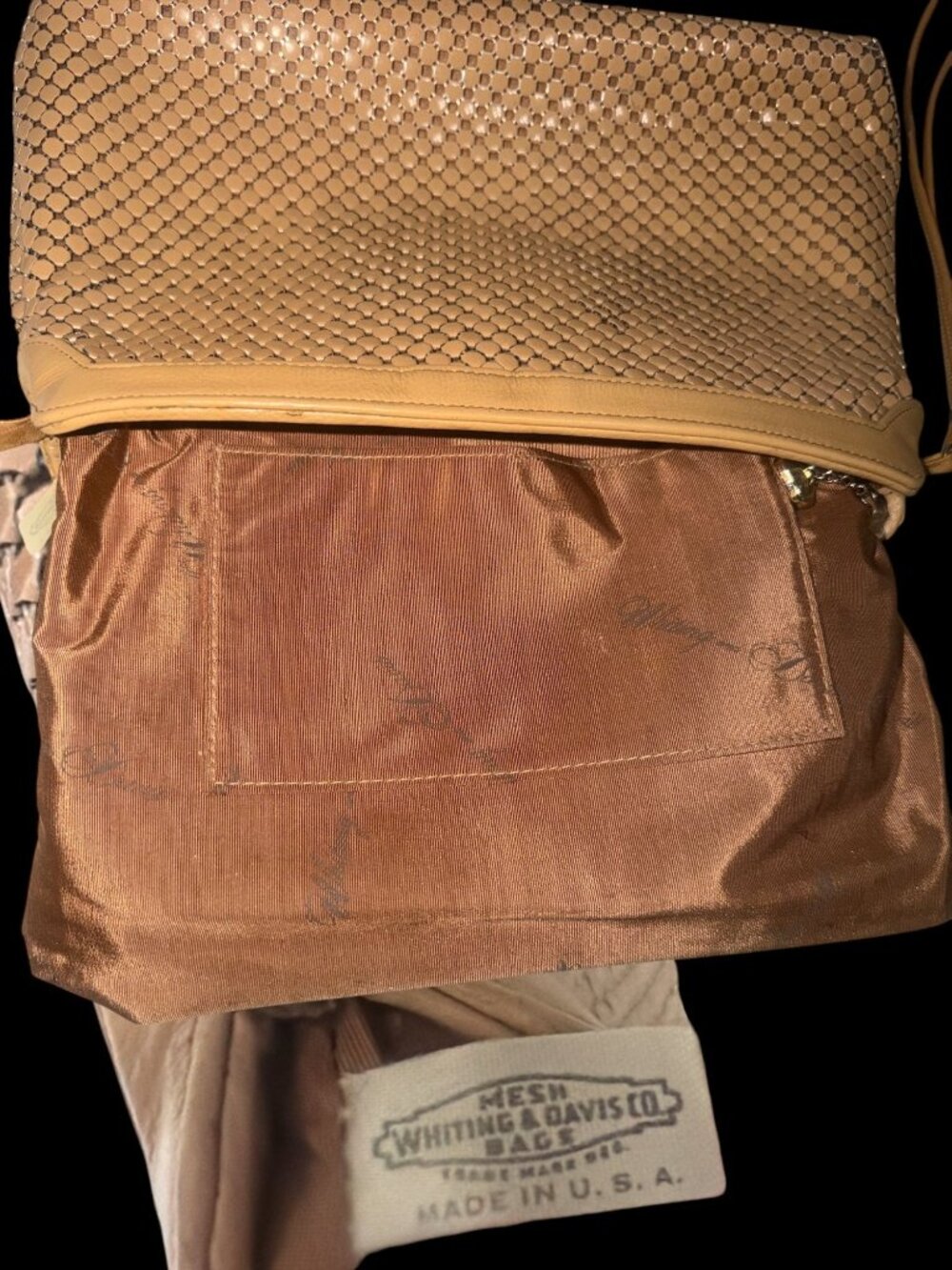 VTG Whiting & Davis Mesh Handbag Beige Metal Chainmail 3-way Bag 80s USA Clutch - Picture 11 of 12